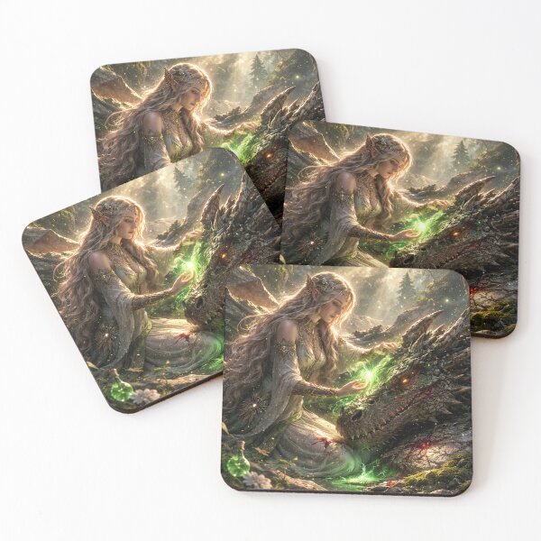 Item preview, Elf Healing Dragon – Magical Forest Fantasy Healer and Dragon Artwork designed and sold by DrakariArt.