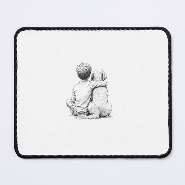 Item preview, Little Boy with Golden Retriever – Heartwarming Sketch Style Dog Illustration designed and sold by Rosaliartbook.