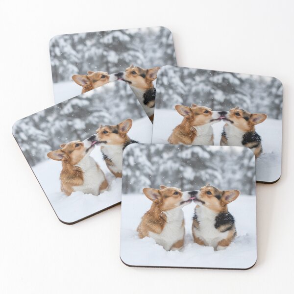 Item preview, Two Corgi Puppies Playing in the Deep Snow designed and sold by homydesign.