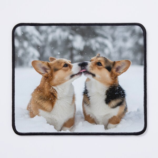 Item preview, Two Corgi Puppies Playing in the Deep Snow designed and sold by homydesign.