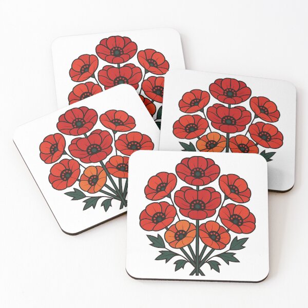 Item preview, Red Poppy Bouquet Folk Art Floral designed and sold by Fikuall.