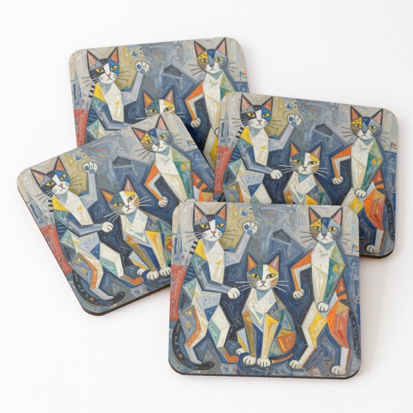 Item preview, Modernist Feline Study - Geometric Cubist Trio (Dancing Cats) designed and sold by David Bath.