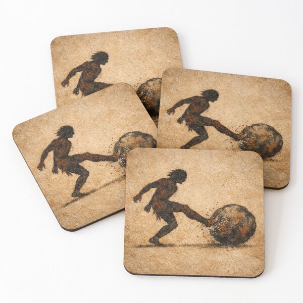 Item preview, The First Kick – Prehistoric Soccer Art, Evolution of the Game, Cave Painting Style Football Wall Art, Primitive Sports Artwork designed and sold by BrickByDream.