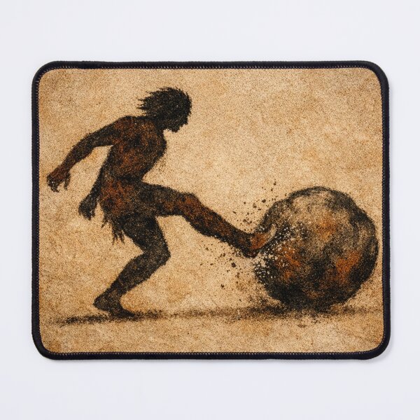 Item preview, The First Kick – Prehistoric Soccer Art, Evolution of the Game, Cave Painting Style Football Wall Art, Primitive Sports Artwork designed and sold by BrickByDream.