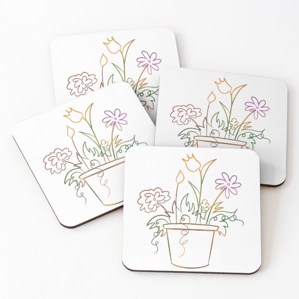 Item preview, Rainbow Gradient Potted Flowers - Colorful Botanical Line Art designed and sold by TheArtOfTreble.
