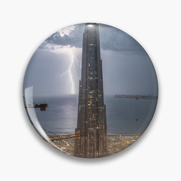 Item preview, Jeddah Tower Saudi Arabia Lightning Storm Night Wall Art Print designed and sold by GoldenVerseArt.