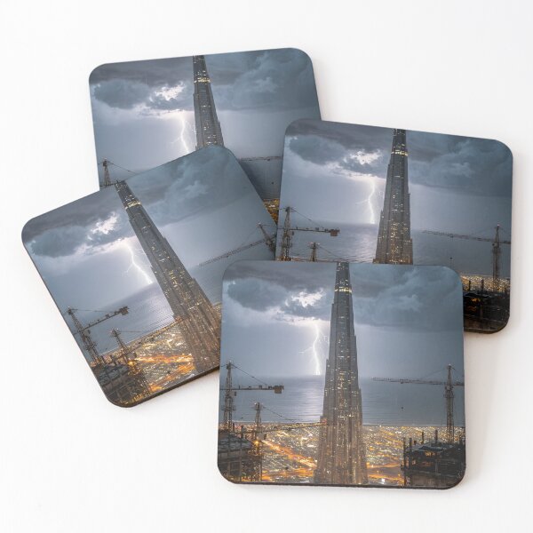 Item preview, Jeddah Tower Saudi Arabia Lightning Storm Night Wall Art Print designed and sold by GoldenVerseArt.