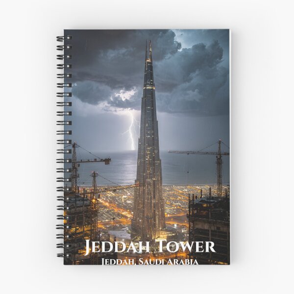 Item preview, Jeddah Tower Saudi Arabia Lightning Storm Night Wall Art Print designed and sold by GoldenVerseArt.