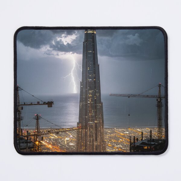 Item preview, Jeddah Tower Saudi Arabia Lightning Storm Night Wall Art Print designed and sold by GoldenVerseArt.