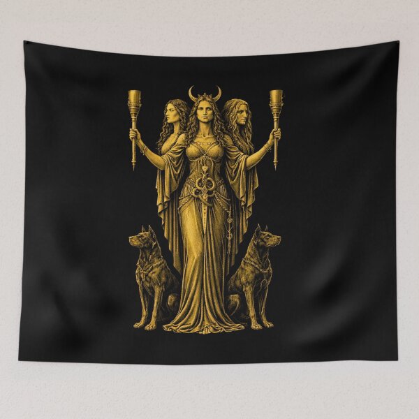 Item preview, Triple Goddess Hecate Art, Occult Goddess Illustration, Gothic Witch Wall Decor, Esoteric Moon Goddess Print, Dark Feminine Energy Poster, Vintage Engraving Style designed and sold by MoonlitCatacomb.