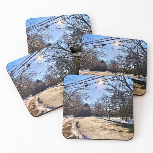 Item preview, A Snowy Path – Winter Sunrise Road Landscape Photography by Pamela Storch designed and sold by Pamela Storch.