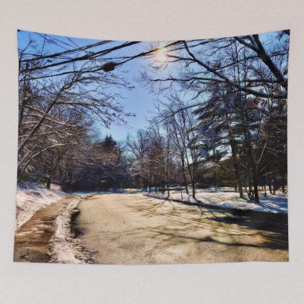 Item preview, A Snowy Path – Winter Sunrise Road Landscape Photography by Pamela Storch designed and sold by Pamela Storch.