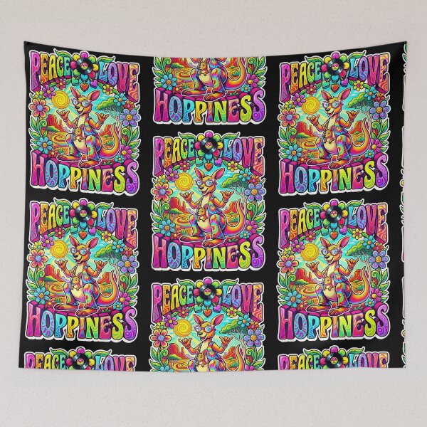 Item preview, Peace Love Hoppiness Kangaroo Roo and Joey Psychedelic 70s Colorful Graphic designed and sold by RDGNR.