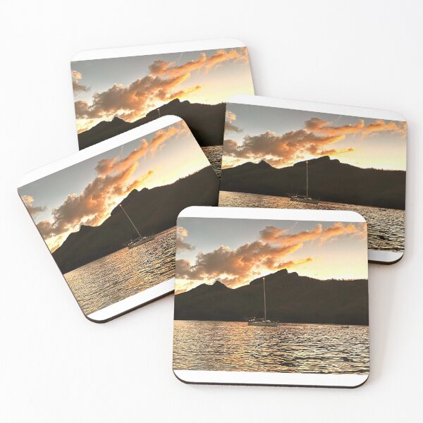 Item preview, sailboat at sunset with mast light in the Marquesas designed and sold by Sailmates Reflections.