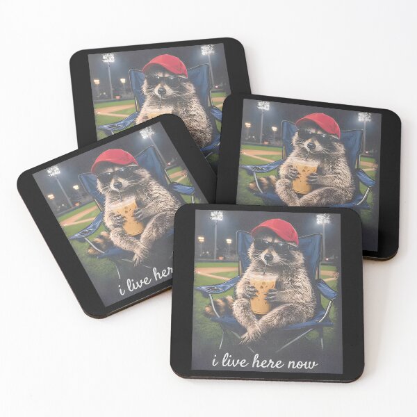 Item preview, Comfort Colors® Raccoon I live Here Now, Raccoon Drinking Iced Coffee, Ballfield Dark, Baseball field, Baseball Mama Tee designed and sold by NonBuyingData.