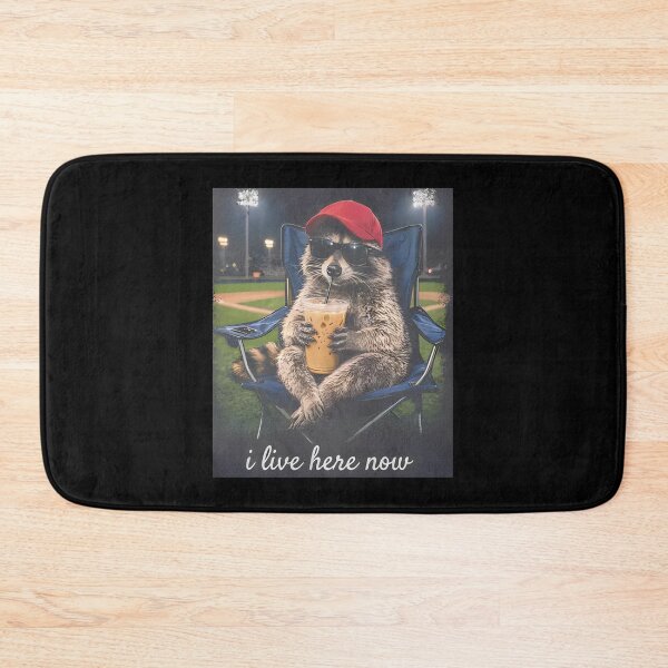 Item preview, Comfort Colors® Raccoon I live Here Now, Raccoon Drinking Iced Coffee, Ballfield Dark, Baseball field, Baseball Mama Tee designed and sold by NonBuyingData.