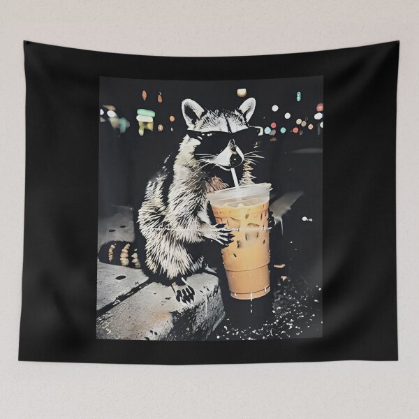 Item preview, Funny Raccoon Drinking iced Coffee unisex designed and sold by NonBuyingData.