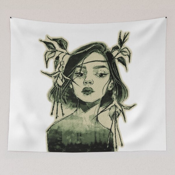Item preview, FUCHSIA FLOWER CROWN WOMAN OLIVE GRAY designed and sold by melyverso.