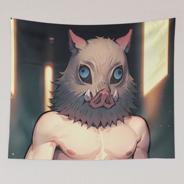 Item preview, Inosuke Hashibira Demon Slayer Boar Mask City Lights Night Portrait designed and sold by TanglenRabbit.