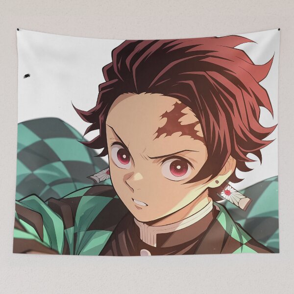 Item preview, Tanjiro Kamado Demon Slayer Bold Portrait With Checkered Haori designed and sold by TanglenRabbit.