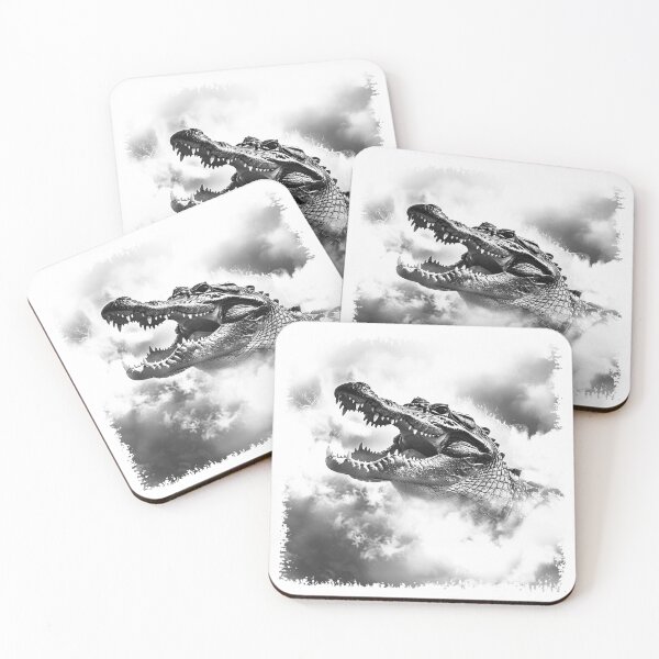 Item preview, Crocodile Emerging Through Clouds Black and White Wildlife Art designed and sold by inkoutninja.