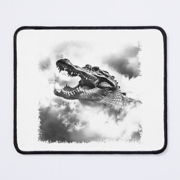 Item preview, Crocodile Emerging Through Clouds Black and White Wildlife Art designed and sold by inkoutninja.