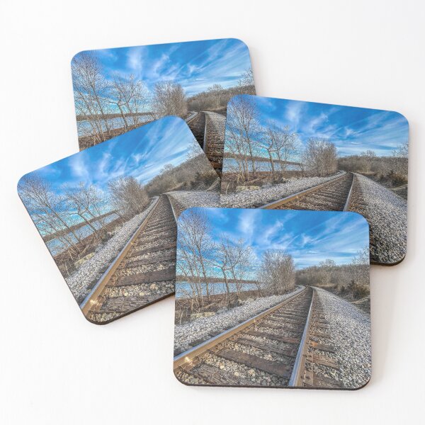 Item preview, Railroad Tracks by the Lake – Curving Path Landscape Photography designed and sold by aadventures.