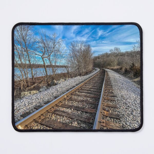 Item preview, Railroad Tracks by the Lake – Curving Path Landscape Photography designed and sold by aadventures.