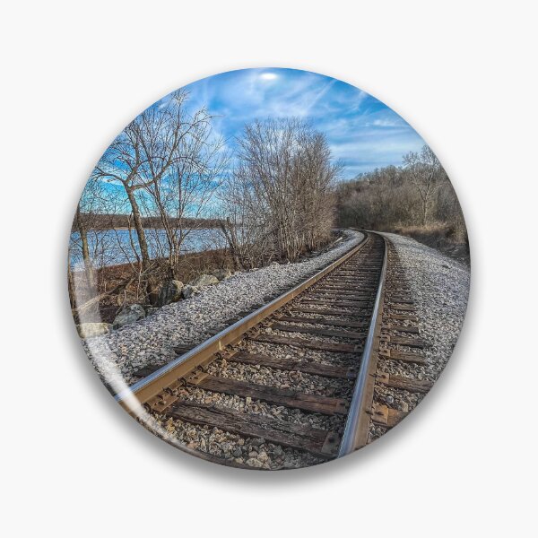 Item preview, Railroad Tracks by the Lake – Curving Path Landscape Photography designed and sold by aadventures.