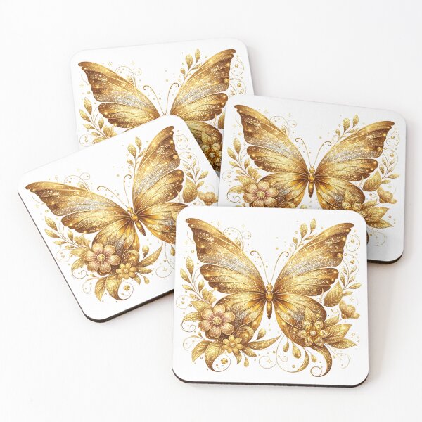 Item preview, Golden Glittering Butterfly with Ornate Botanical Filigree designed and sold by PholPol1959.
