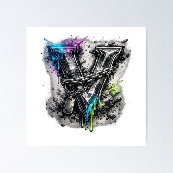 Item preview, Street Graffiti Metal Letter V Color Drip designed and sold by NOVR.