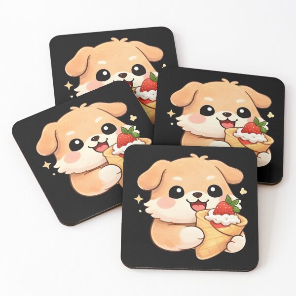 Item preview, Adorable Kawaii Puppy with Strawberry Waffle Cone designed and sold by Trendora90.
