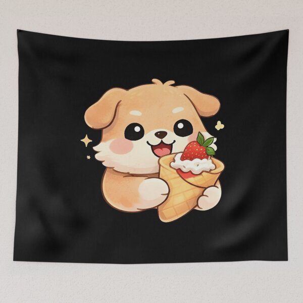 Item preview, Adorable Kawaii Puppy with Strawberry Waffle Cone designed and sold by Trendora90.