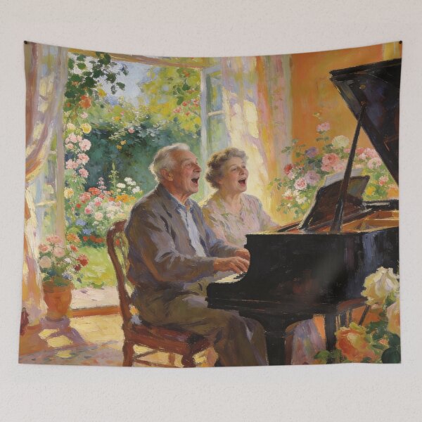 Item preview, Beautiful Floral Living Room Art, Impressionist lover, Music & Garden Interior Scene designed and sold by BlareBlare.