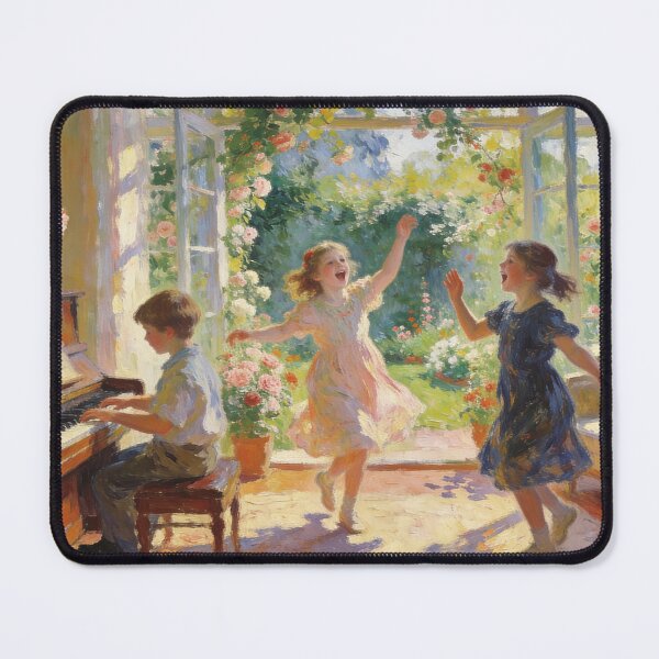 Artikelvorschau, Dreamy Interior Garden Artwork, Children Dancing, Singing & Playing Piano with Roses & Music Scene entworfen und verkauft von BlareBlare.