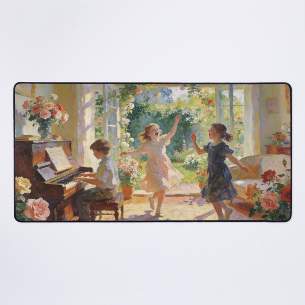 Artikelvorschau, Dreamy Interior Garden Artwork, Children Dancing, Singing & Playing Piano with Roses & Music Scene entworfen und verkauft von BlareBlare.