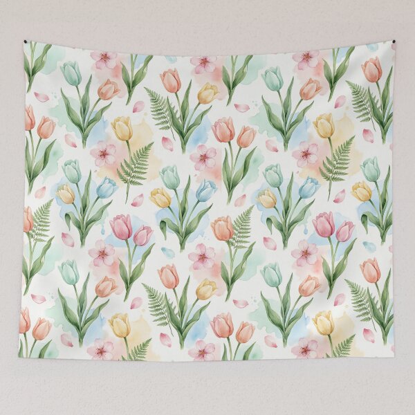 Item preview, Watercolor Tulip Duvet Cover — Pastel Floral Bedding, Spring Botanical Comforter designed and sold by FestivityFinds.