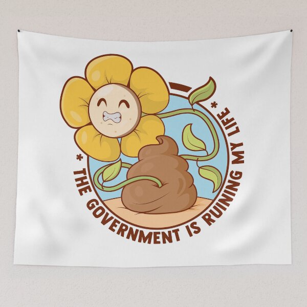 Item preview, Funny dark humor flower poop design – “The Government is ruining my life” sarcastic cartoon (on light colors) designed and sold by messy-nessie.
