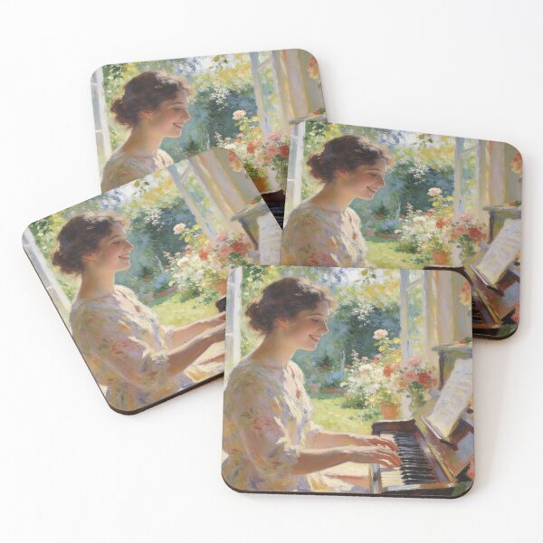 Item preview, Impressionist Living Room Garden Painting, Roses, Piano & Woman Wall Art designed and sold by BlareBlare.