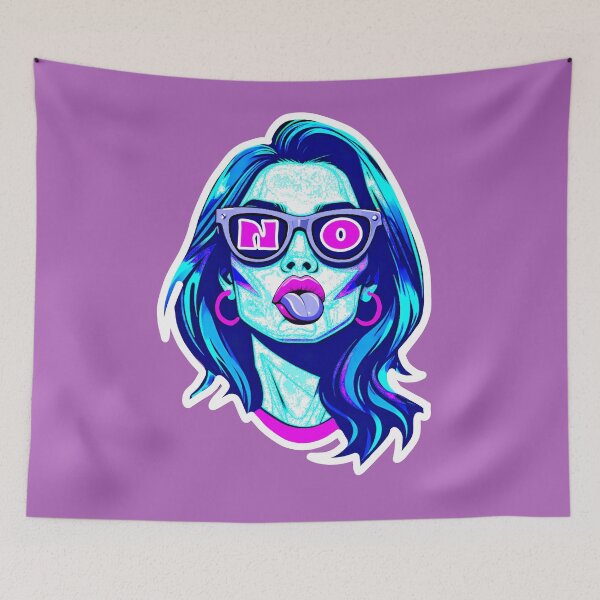 Item preview, NO Sassy Pop Art Graffiti Sarcastic Snarky Funny Girl With Tongue Out in Raspberry and Sunglasses LGBTQIA Feminist Attitude  designed and sold by pillarofme.