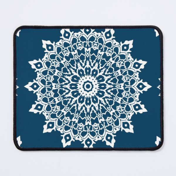 Item preview, White Floral Mandala on Deep Navy Blue designed and sold by ViralVibeLab.