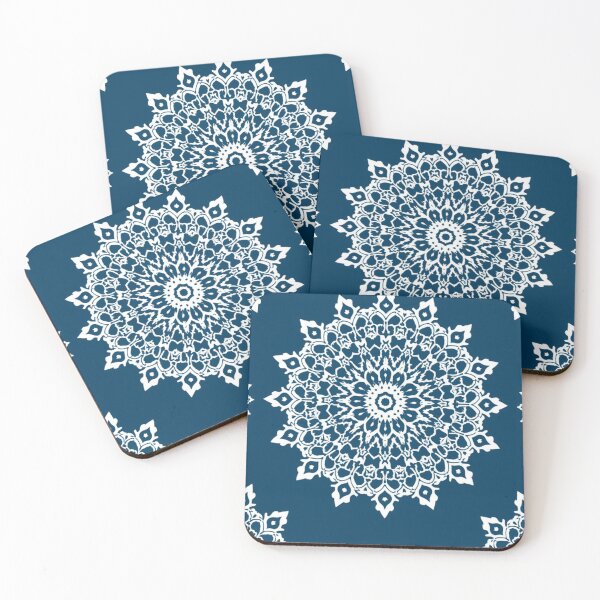 Item preview, White Floral Mandala on Deep Navy Blue designed and sold by ViralVibeLab.