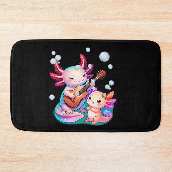 Item preview, Cute axolotl with guitar – Glowing cartoon duo underwater designed and sold by Herzbaumatelier.