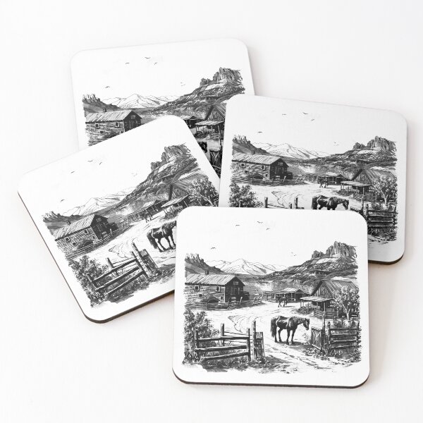 Item preview, Rustic Western Ranch Horse Barn Mountain Landscape Design designed and sold by inkoutninja.