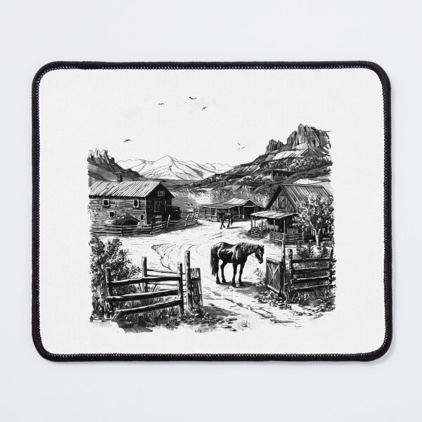 Item preview, Rustic Western Ranch Horse Barn Mountain Landscape Design designed and sold by inkoutninja.