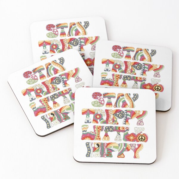 Item preview, Vintage Psychedelic Stay Trippy Little Hippy Art White– Retro Hippie Rainbow Groovy Peace Design designed and sold by Kellie Espie Art.
