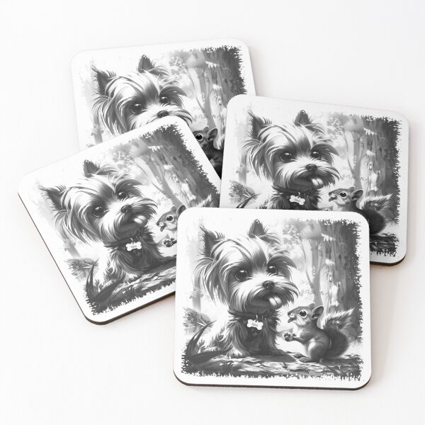 Item preview, Cute Yorkie and Squirrel Woodland Friends Puppy Design designed and sold by inkoutninja.