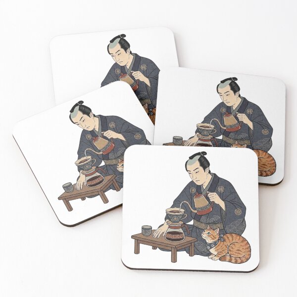 Item preview, Ukiyoe Coffee Master - Samurai's Perfect Drip & Ginger Cat designed and sold by LuckyCatClubJP.