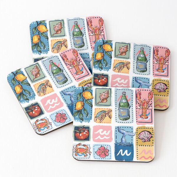 Item preview, Mediterranean Patchwork Seamless Pattern, Coastal Sea Life Tiles, Lemon Lobster Crab Shell Whale, Summer Nautical Fabric Print, Beach Tile Design La Dolce Vita designed and sold by FRH Design ⭐⭐⭐⭐⭐.