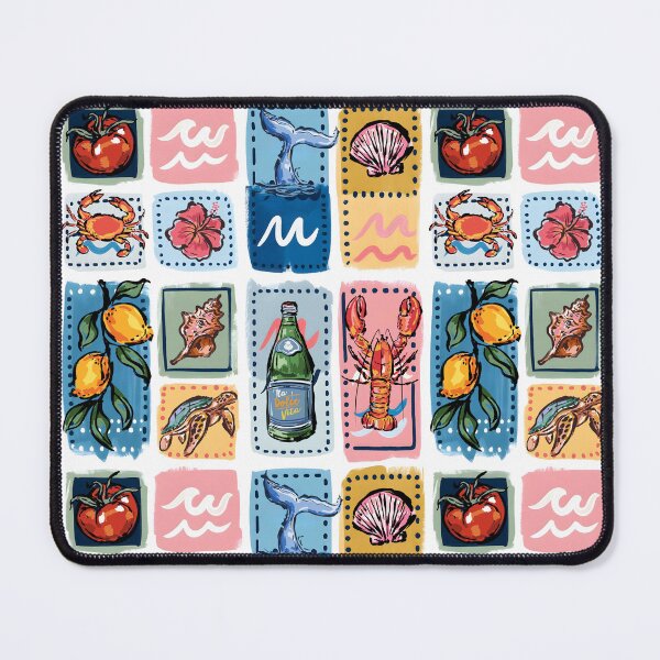 Item preview, Mediterranean Patchwork Seamless Pattern, Coastal Sea Life Tiles, Lemon Lobster Crab Shell Whale, Summer Nautical Fabric Print, Beach Tile Design La Dolce Vita designed and sold by FRH Design ⭐⭐⭐⭐⭐.